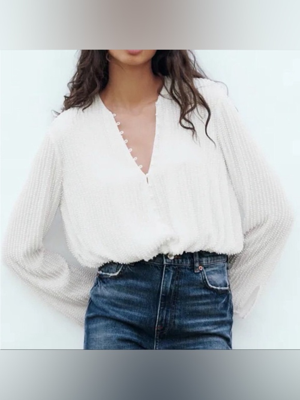 Zara Limited Edition Pearl Embellished Blouse | L